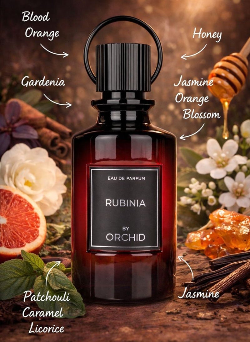 Orchid Rubinia Pure Femme Eau de Parfum 100ml for Women | Long Lasting Sweet Floral Gourmand Perfume with Blood Orange, Gardenia, Honey, Jasmine, Caramel & Patchouli - Image 2